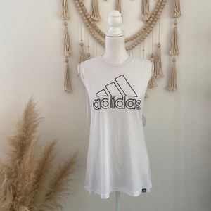 Adidas white muscle tee sleeveless tank top shirt black graphic size medium